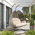 LeisureMod Fauteuil suspendu œuf 2 places avec support - Balançoire / hamac de patio en rotin osier pour extérieur/intérieur avec coussins