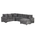 Canapé d'angle en chenille convertible, canapé-lit en forme de L avec pouf de rangement, 3 oreillers et dispositifs de charge