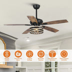 Ventilateur de plafond 52" Farmhouse Driftwood avec 5 pales, cage noire et télécommande