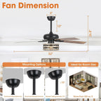 Ventilateur de plafond 52" Farmhouse Driftwood avec 5 pales, cage noire et télécommande