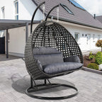 LeisureMod Fauteuil suspendu œuf 2 places avec support - Balançoire / hamac de patio en rotin osier pour extérieur/intérieur avec coussins