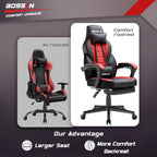 Chaise de jeu style course BOSSIN, fauteuil gamer grande taille 300 lb, chaise d'ordinateur à dossier haut