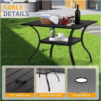SUNCROWN Salon de jardin 5/7 pièces en acier avec table à lattes métalliques et chaises empilables Structure thermolaquée