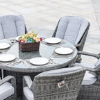 Ensemble de salle à manger rond 7 pièces en rotin tressé d'extérieur avec coussins par Moda Furnishings