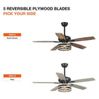 Ventilateur de plafond 52" Farmhouse Driftwood avec 5 pales, cage noire et télécommande