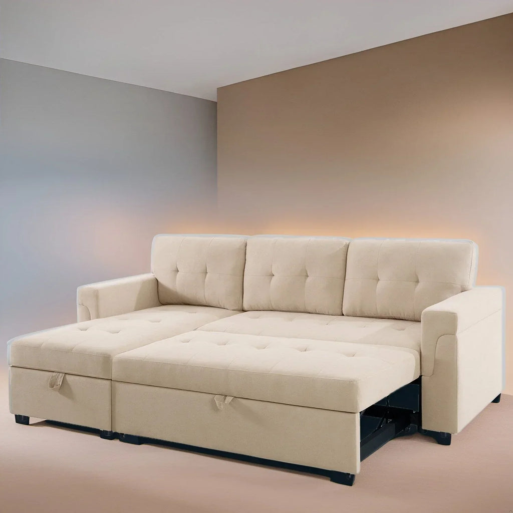 Canapé d'angle réversible convertible avec lit gigogne, méridienne de rangement et pieds durables