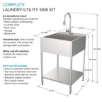 Transolid EWS-2422S Évier de buanderie et support de lavage en acier inoxydable de 24 po L x 22 po P x 35 po H - 24 po x 22 po