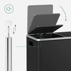 SONGMICS Poubelle double, 60L, en acier inoxydable, noire