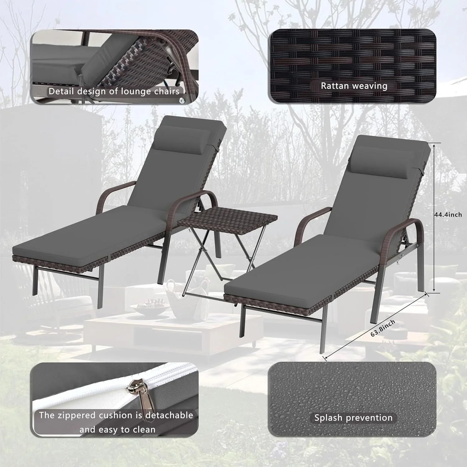 Ensemble de 3 chaises longues d'extérieur Kullavik