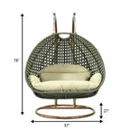 Fauteuil suspendu en forme d'œuf avec support métallique, cadre en osier et coussin – Beige / Bleu anthracite / Blanc / Bleu / Blanc antique / Marron / Toile, 2 places