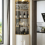 Vitrine d'angle arrondie en métal doré, verre et finition brillante Glam