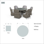 Ensemble de salle à manger rond 7 pièces en rotin tressé d'extérieur avec coussins par Moda Furnishings