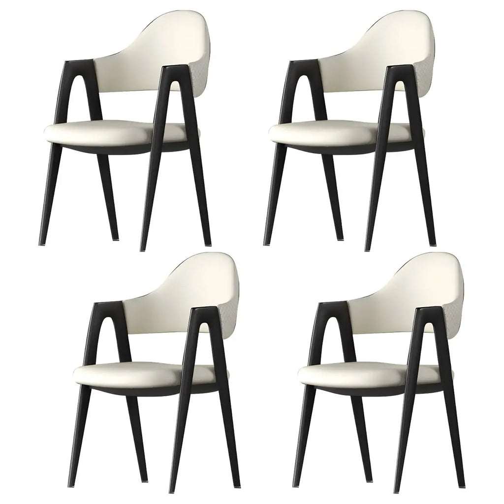 Chaise de salle à manger moderne en cuir à dossier ouvert et incurvé avec accoudoirs