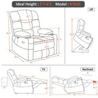 Fauteuil inclinable électrique double moteur grand et large MCombo avec massage et double chauffage pour personnes âgées de grande taille, tissu R7635