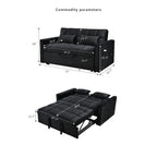 Causeuse futon moderne en velours avec dossier inclinable et poches, 2 places ??Gris foncé / Gris clair / Bleu / Noir