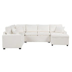 Canapé d'angle en chenille convertible, canapé-lit en forme de L avec pouf de rangement, 3 oreillers et dispositifs de charge