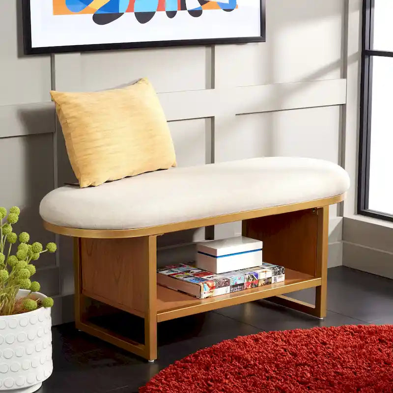 Banc d'entrée à étagère ouverte avec coussin – Siège de rangement rembourré pour chambre ou couloir