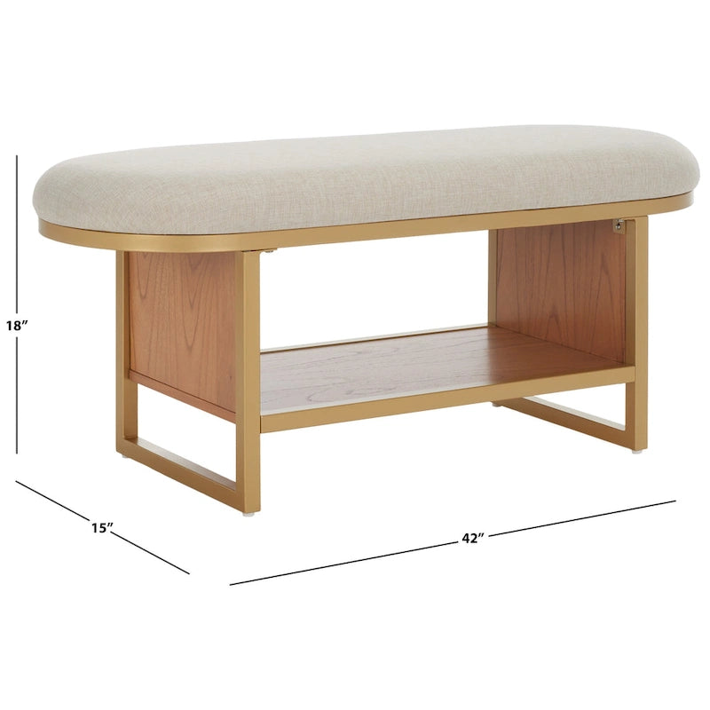 Banc d'entrée à étagère ouverte avec coussin – Siège de rangement rembourré pour chambre ou couloir
