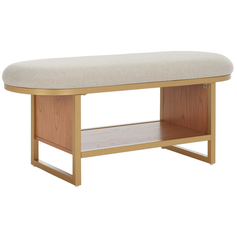 Banc d'entrée à étagère ouverte avec coussin – Siège de rangement rembourré pour chambre ou couloir