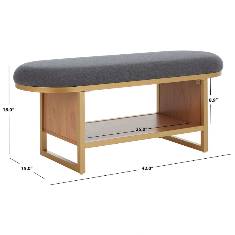 Banc d'entrée à étagère ouverte avec coussin – Siège de rangement rembourré pour chambre ou couloir