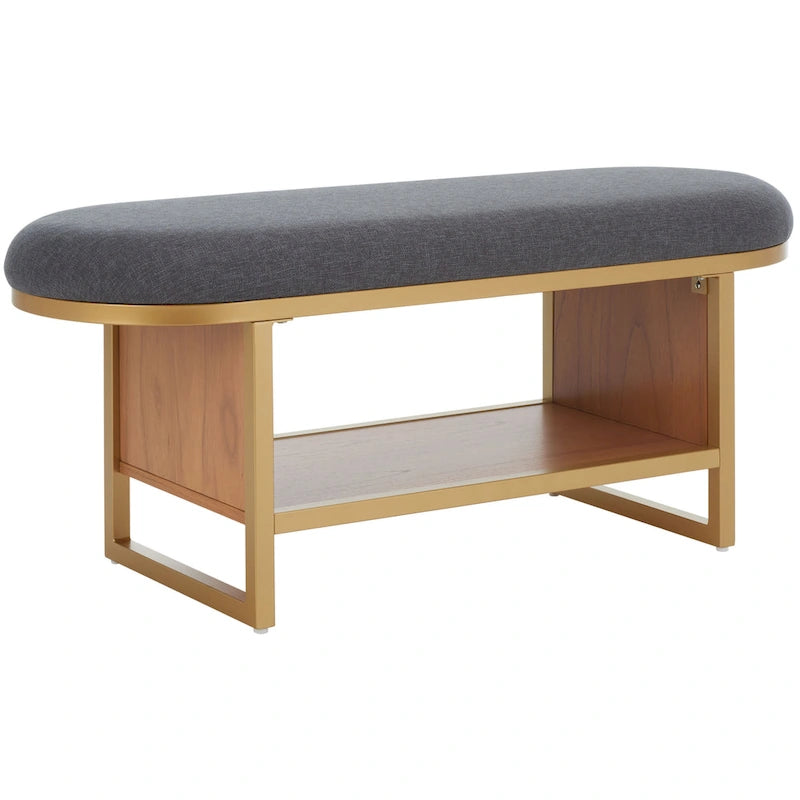 Banc d'entrée à étagère ouverte avec coussin – Siège de rangement rembourré pour chambre ou couloir