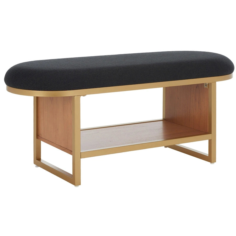 Banc d'entrée à étagère ouverte avec coussin – Siège de rangement rembourré pour chambre ou couloir
