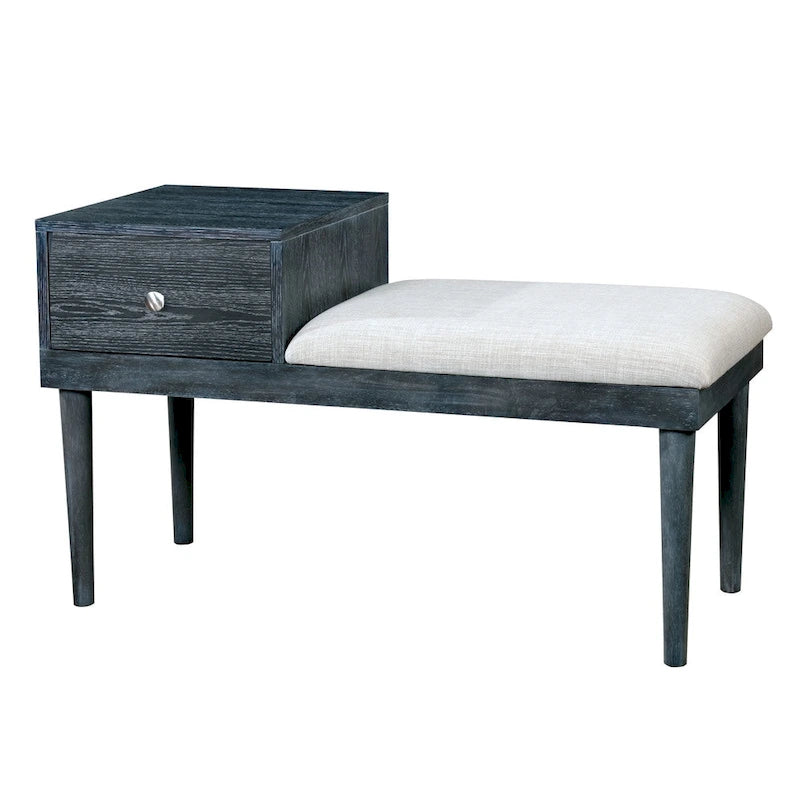Banc d'appoint contemporain gris en bois massif avec 1 tiroir – Siège de rangement moderne pour entrée