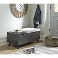 Banc de rangement capitonné gris – Coffre de rangement avec couvercle relevable pour chambre ou entrée