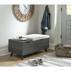 Banc de rangement capitonné gris – Coffre de rangement avec couvercle relevable pour chambre ou entrée