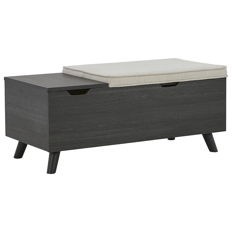Banc de rangement capitonné gris – Coffre de rangement avec couvercle relevable pour chambre ou entrée