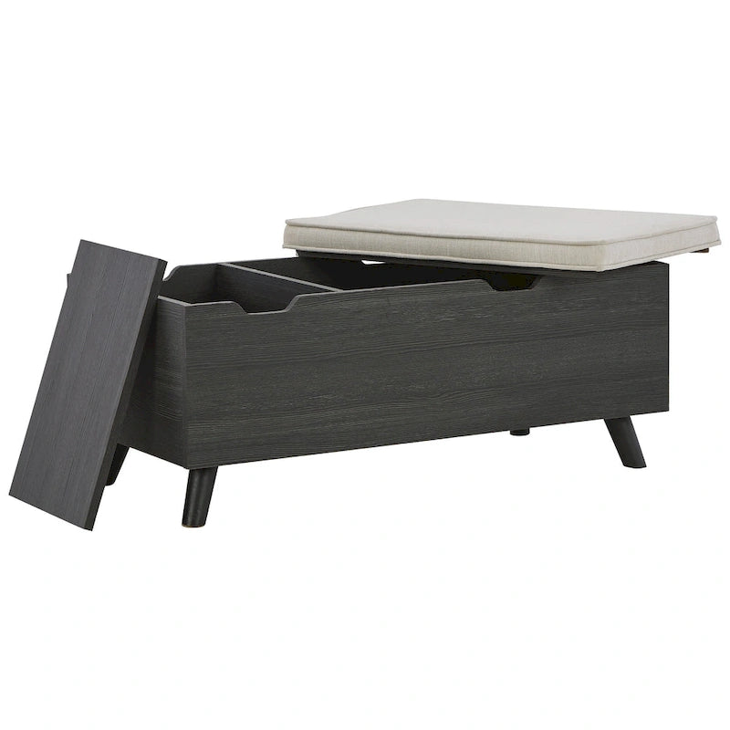 Banc de rangement capitonné gris – Coffre de rangement avec couvercle relevable pour chambre ou entrée