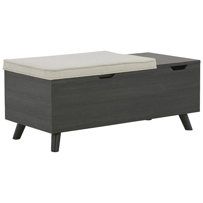 Banc de rangement capitonné gris – Coffre de rangement avec couvercle relevable pour chambre ou entrée