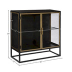 Buffet 2 portes en fer et verre 91 cm canon de fusil et laiton – Buffet industriel glamour pour salle à manger