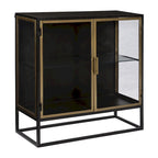 Buffet 2 portes en fer et verre 91 cm canon de fusil et laiton – Buffet industriel glamour pour salle à manger