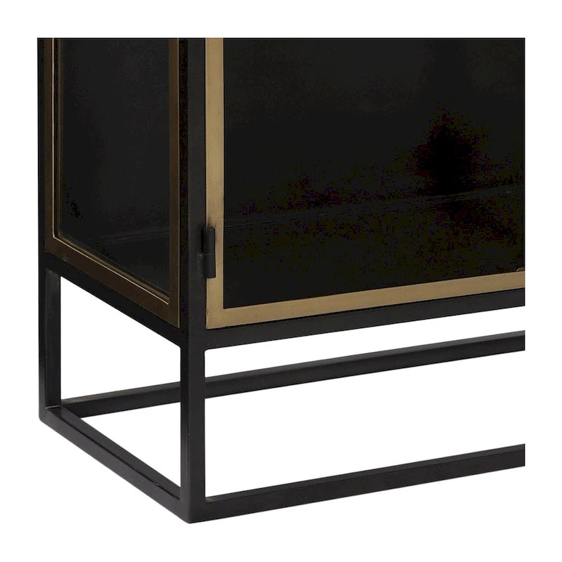 Buffet 2 portes en fer et verre 91 cm canon de fusil et laiton – Buffet industriel glamour pour salle à manger