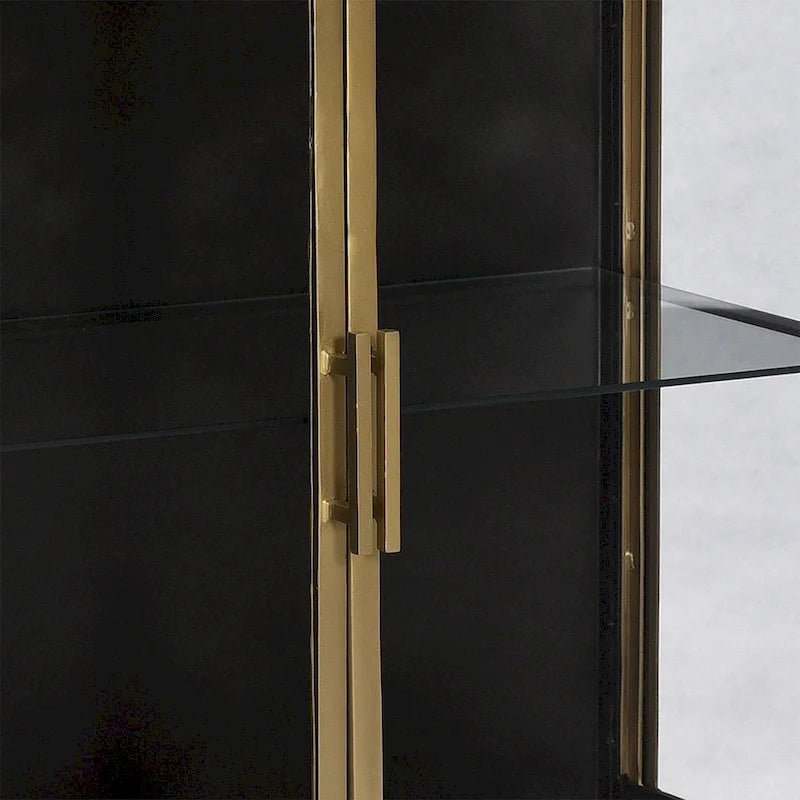 Buffet 2 portes en fer et verre 91 cm canon de fusil et laiton – Buffet industriel glamour pour salle à manger