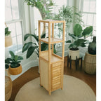 Tour de rangement en bambou massif pour spa – Meuble de rangement de salle de bain autoportant avec étagères