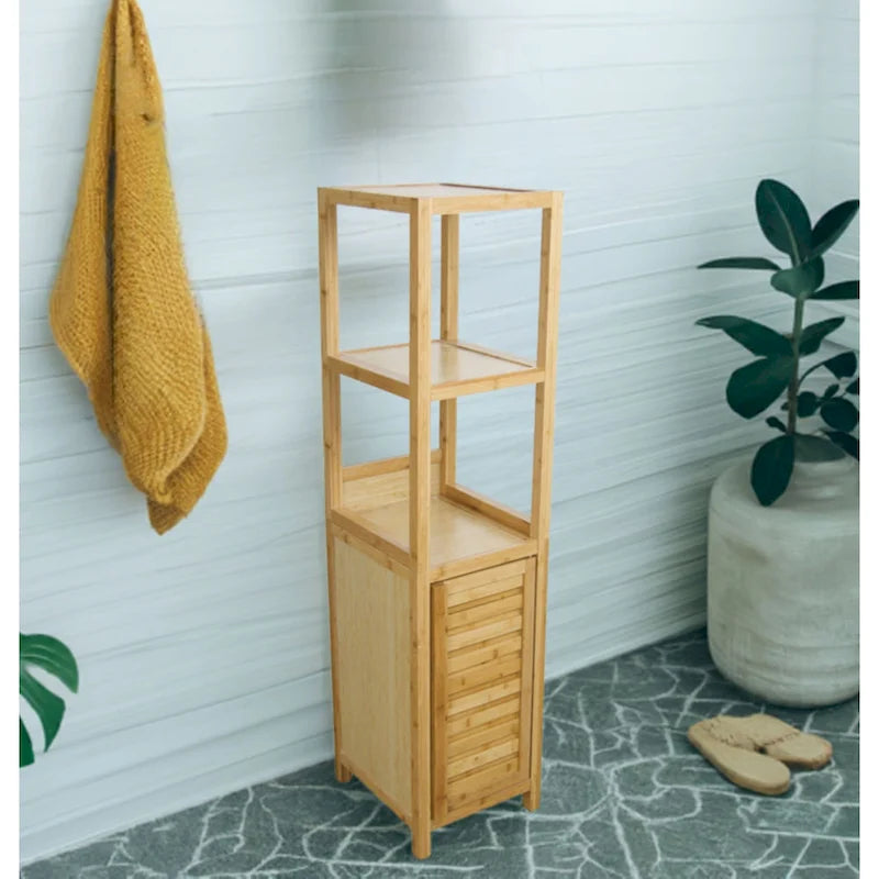 Tour de rangement en bambou massif pour spa – Meuble de rangement de salle de bain autoportant avec étagères
