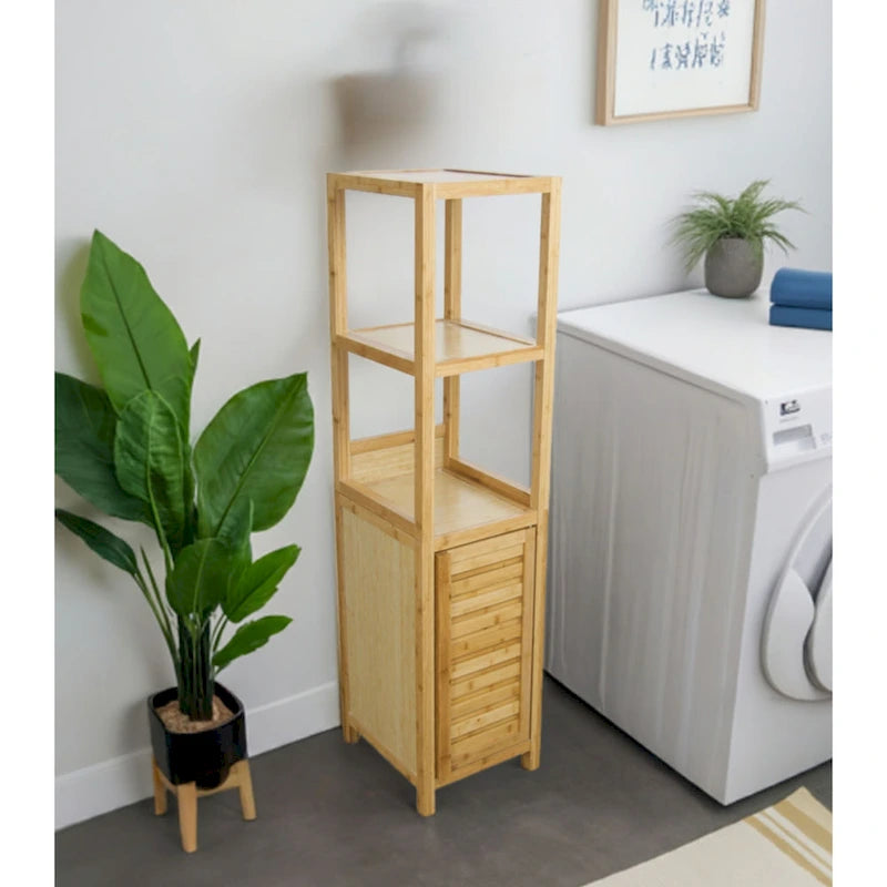 Tour de rangement en bambou massif pour spa – Meuble de rangement de salle de bain autoportant avec étagères