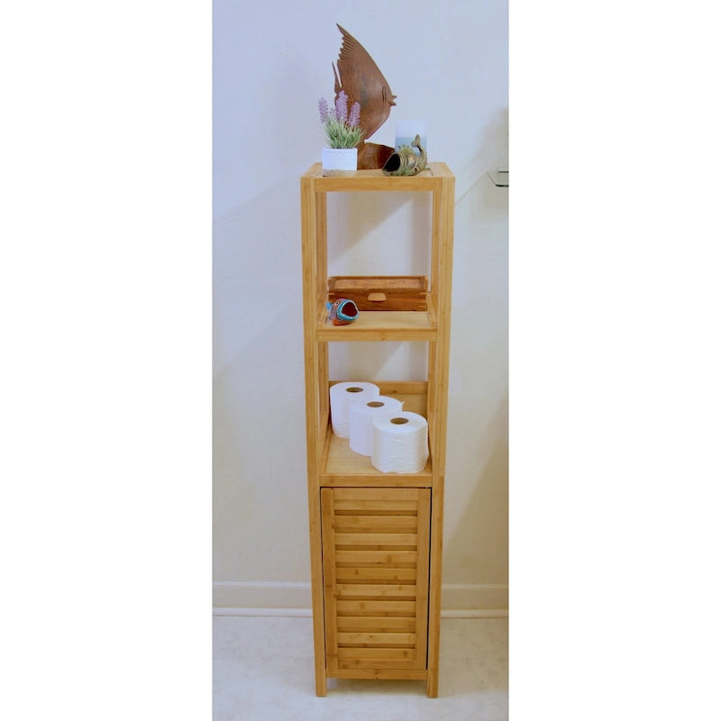 Tour de rangement en bambou massif pour spa – Meuble de rangement de salle de bain autoportant avec étagères