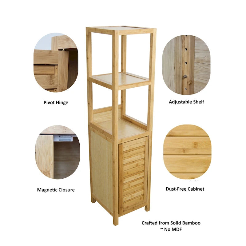 Tour de rangement en bambou massif pour spa – Meuble de rangement de salle de bain autoportant avec étagères