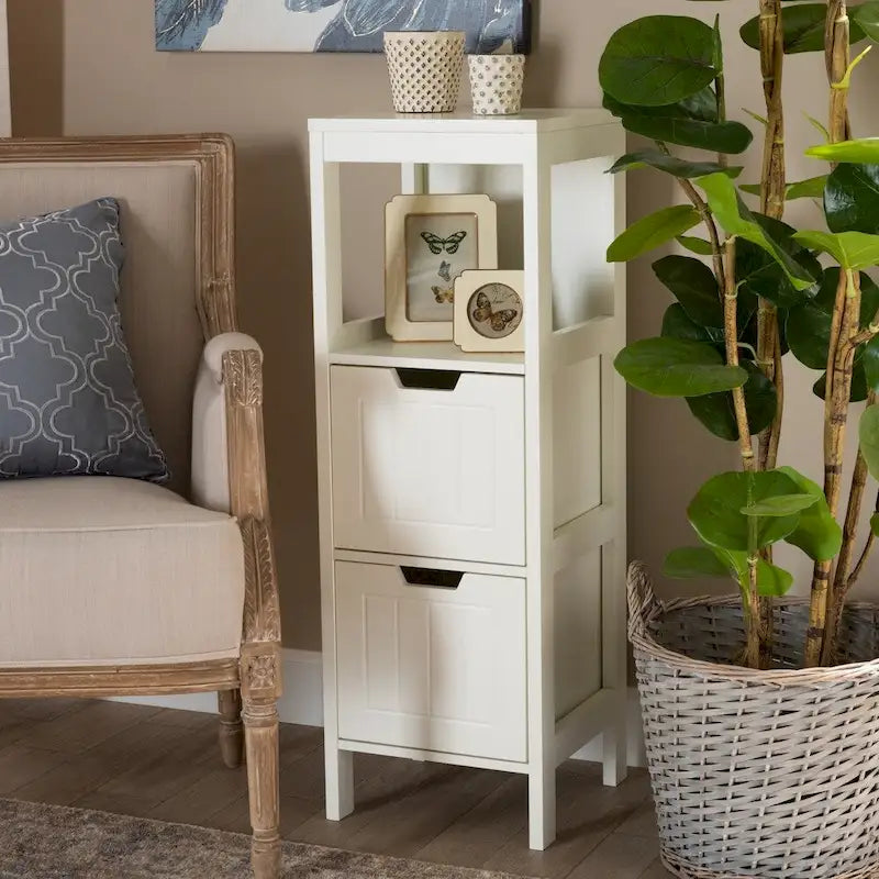 Meuble de rangement 2 tiroirs Cottage Farmhouse – Armoire d'appoint rustique en bois pour chambre à coucher