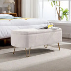 Storage Ottoman Bench for End of Bed Gold Legs, Modern Ivory White Faux Fur Entryway Bench Upholstered Padded with Storage
