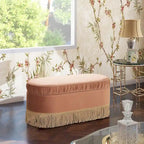 Banc ottoman de rangement ovale 38" capitonné – Repose-pieds en tissu rembourré avec rangement dissimulé