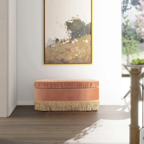 Banc ottoman de rangement ovale 38" capitonné – Repose-pieds en tissu rembourré avec rangement dissimulé