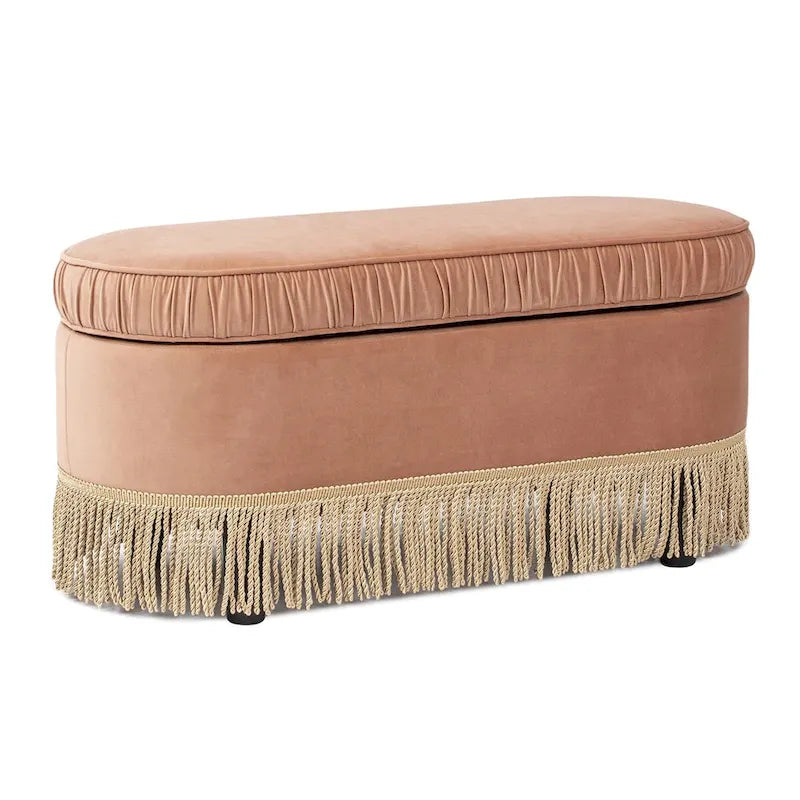 Banc ottoman de rangement ovale 38" capitonné – Repose-pieds en tissu rembourré avec rangement dissimulé