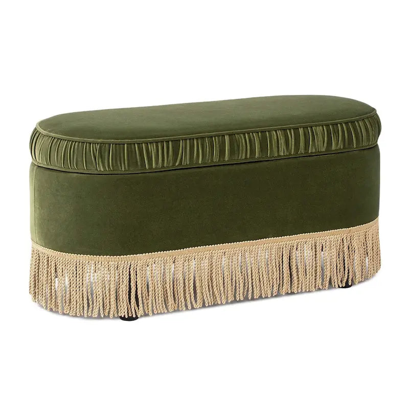 Banc ottoman de rangement ovale 38" capitonné – Repose-pieds en tissu rembourré avec rangement dissimulé