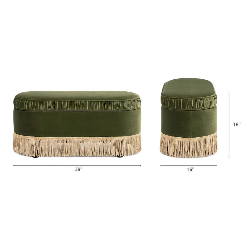 Banc ottoman de rangement ovale 38" capitonné – Repose-pieds en tissu rembourré avec rangement dissimulé