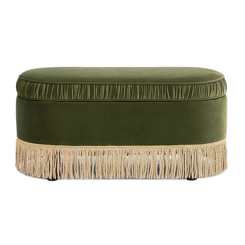 Banc ottoman de rangement ovale 38" capitonné – Repose-pieds en tissu rembourré avec rangement dissimulé