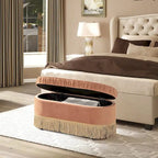 Banc ottoman de rangement ovale 38" capitonné – Repose-pieds en tissu rembourré avec rangement dissimulé